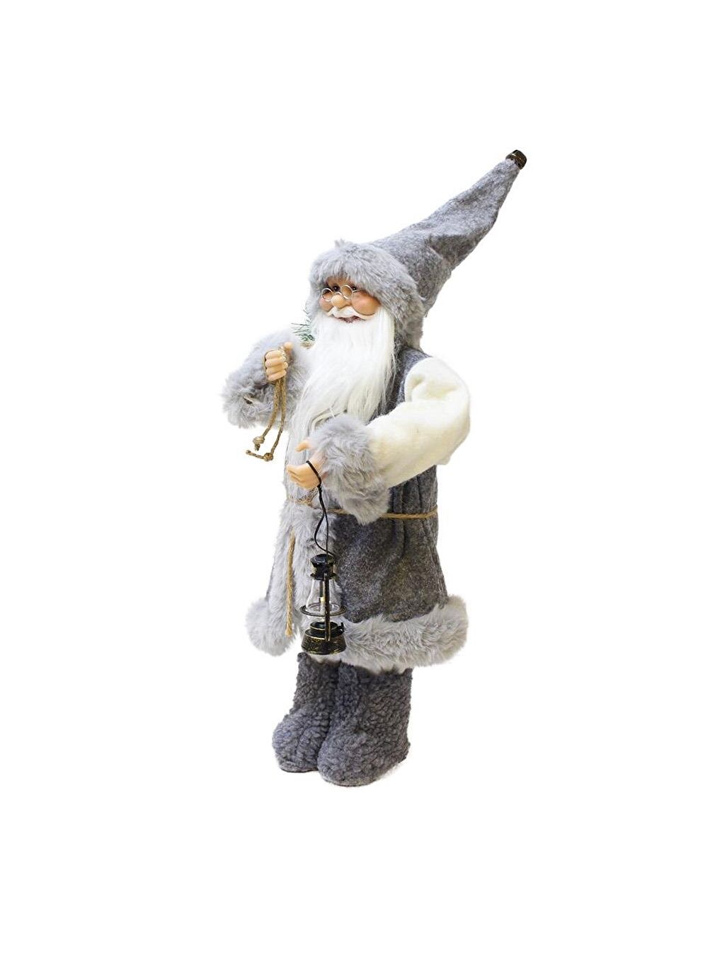 Yılbaşı Dekoru Gri Kürklü Noel Baba Figürlü Süsleme Aksesuarı 45 Cm-2