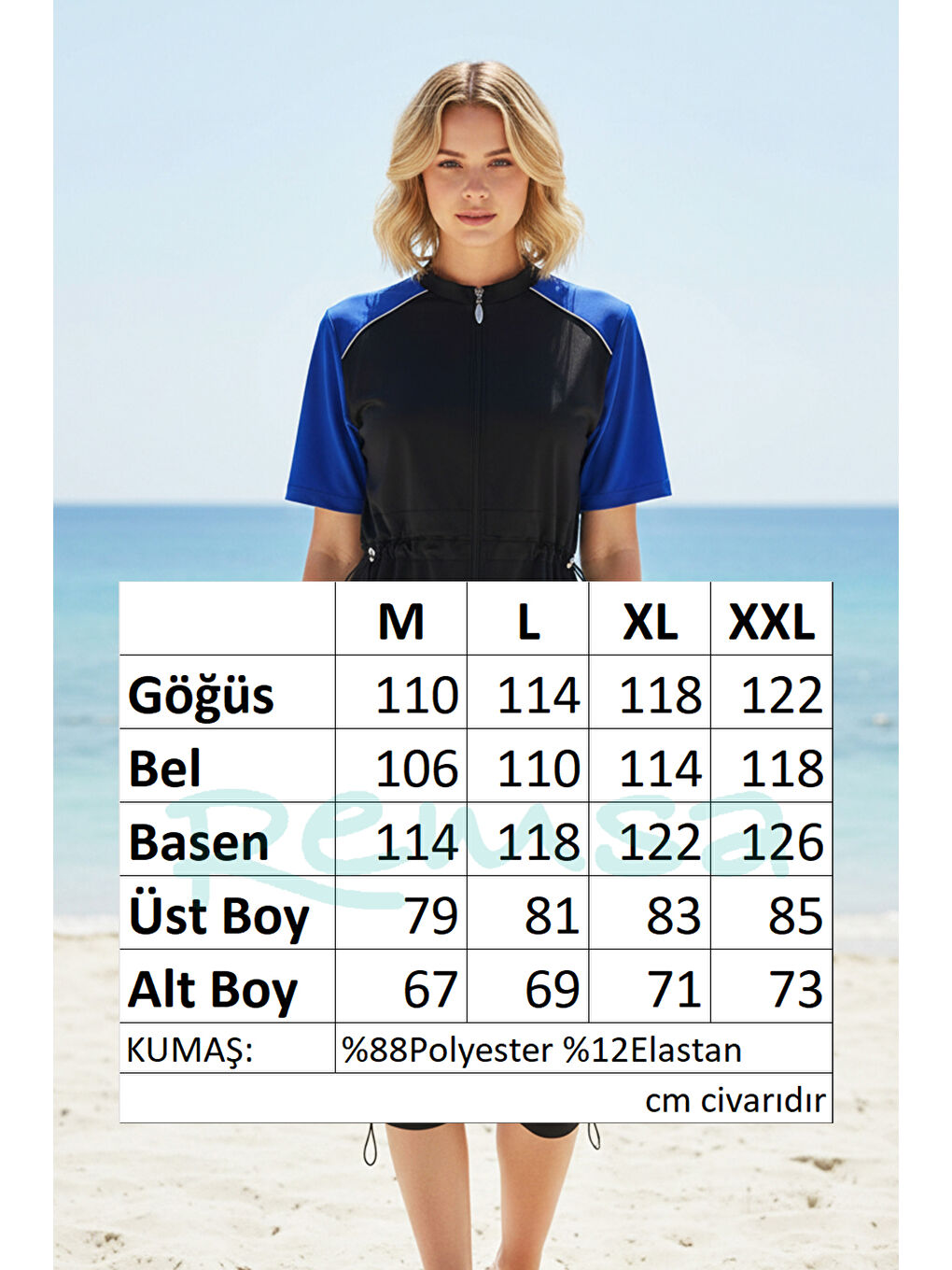 Siyah Önü Kapaklı Paraşüt Kısa Kollu Yarı Kapalı Mayo R303-4