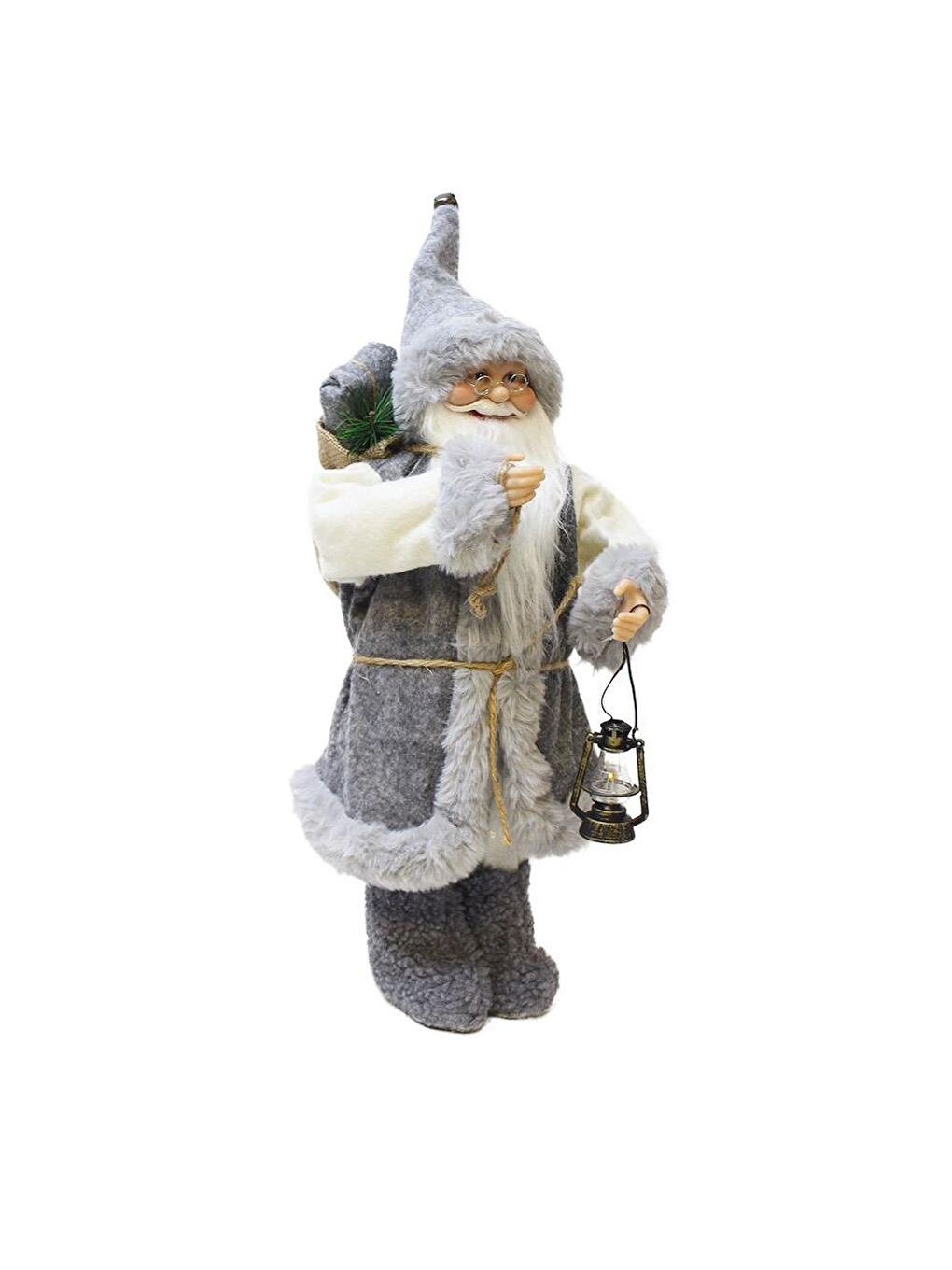 Yılbaşı Dekoru Gri Kürklü Noel Baba Figürlü Süsleme Aksesuarı 45 Cm-3