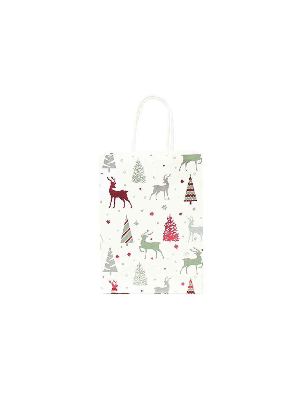 Yılbaşı Temalı Desenli Karton Çanta Hediye Çanta Seti Beyaz – 12 Parça 16x22x8 cm-2