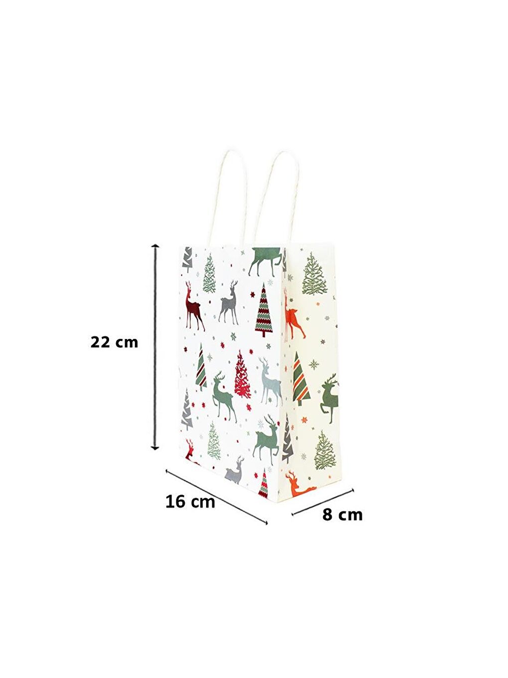 Yılbaşı Temalı Desenli Karton Çanta Hediye Çanta Seti Beyaz – 12 Parça 16x22x8 cm-3