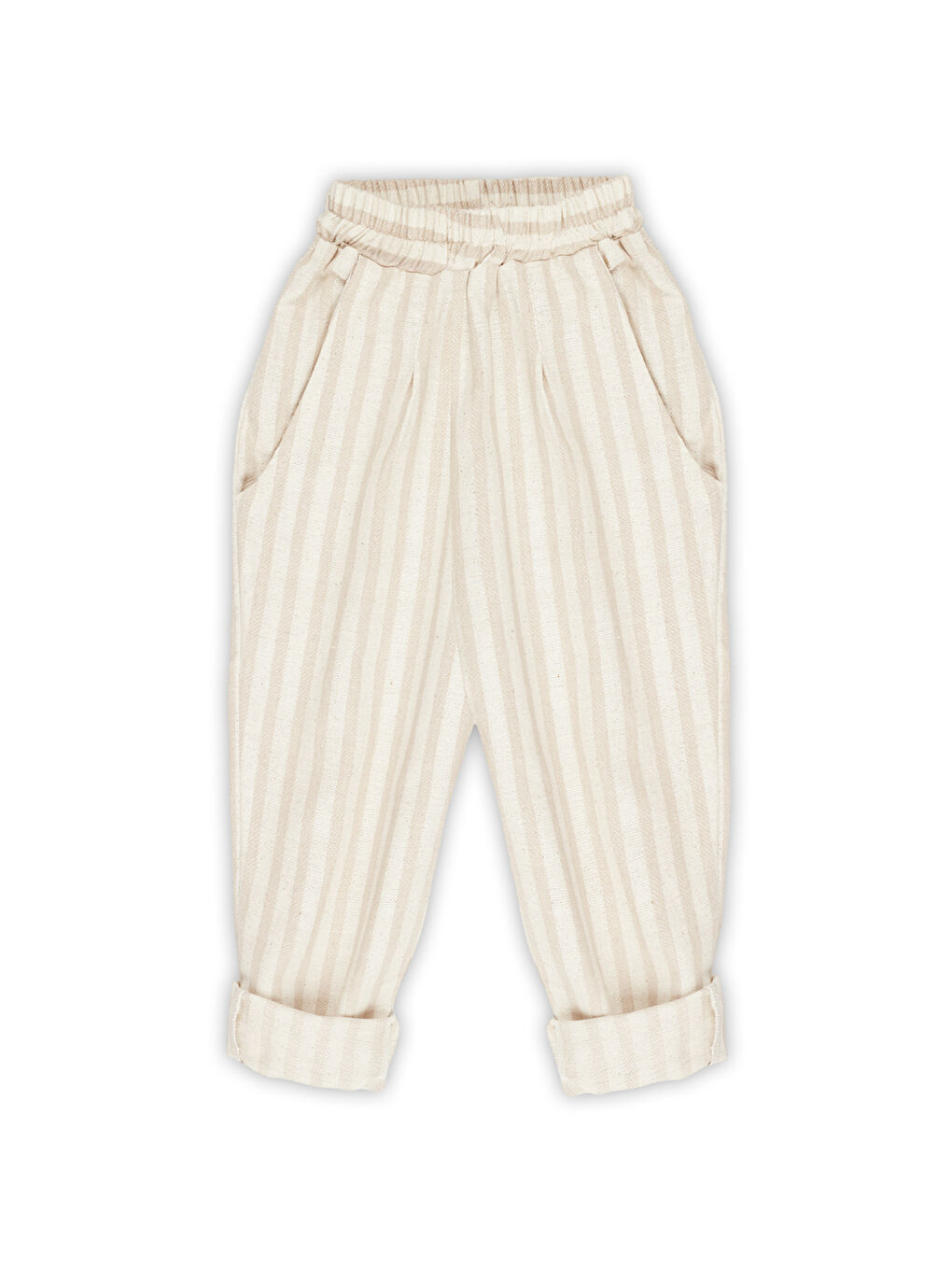 Ekru Carrot Pantolon Vizon Çizgili Keten-1