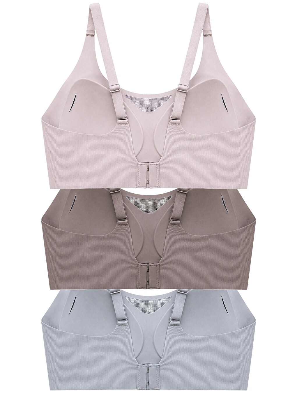 Kahverengi Seamless Bra - Avena | Lazer Kesim Balensiz Çizgi Dokulu Tül Detaylı Kadın Sütyen 3'Lü Paket-1
