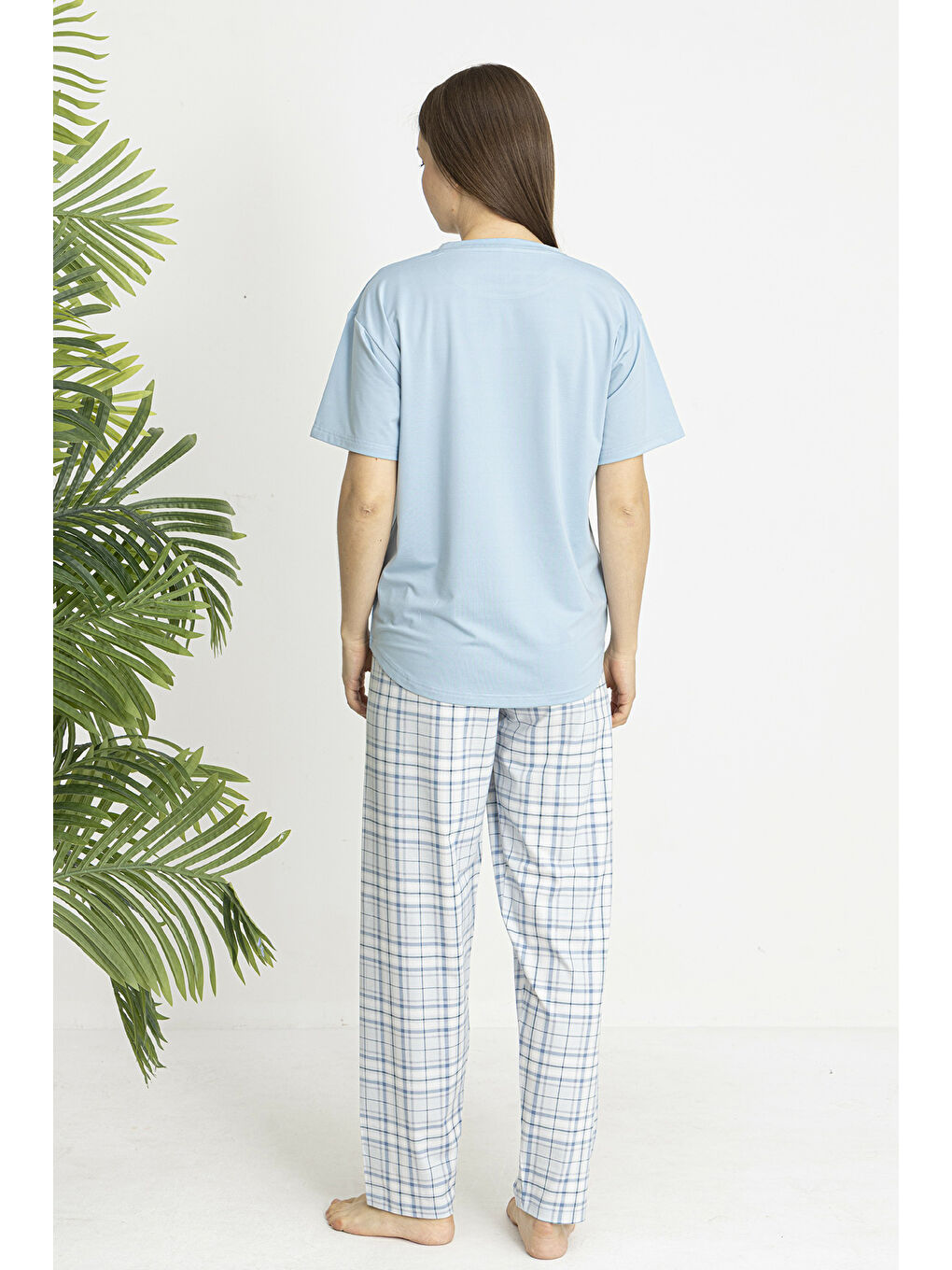 Kadın Süprem Kumaş Kısa Kol Pijama Takımı 26194 Bebe Mavisi-3