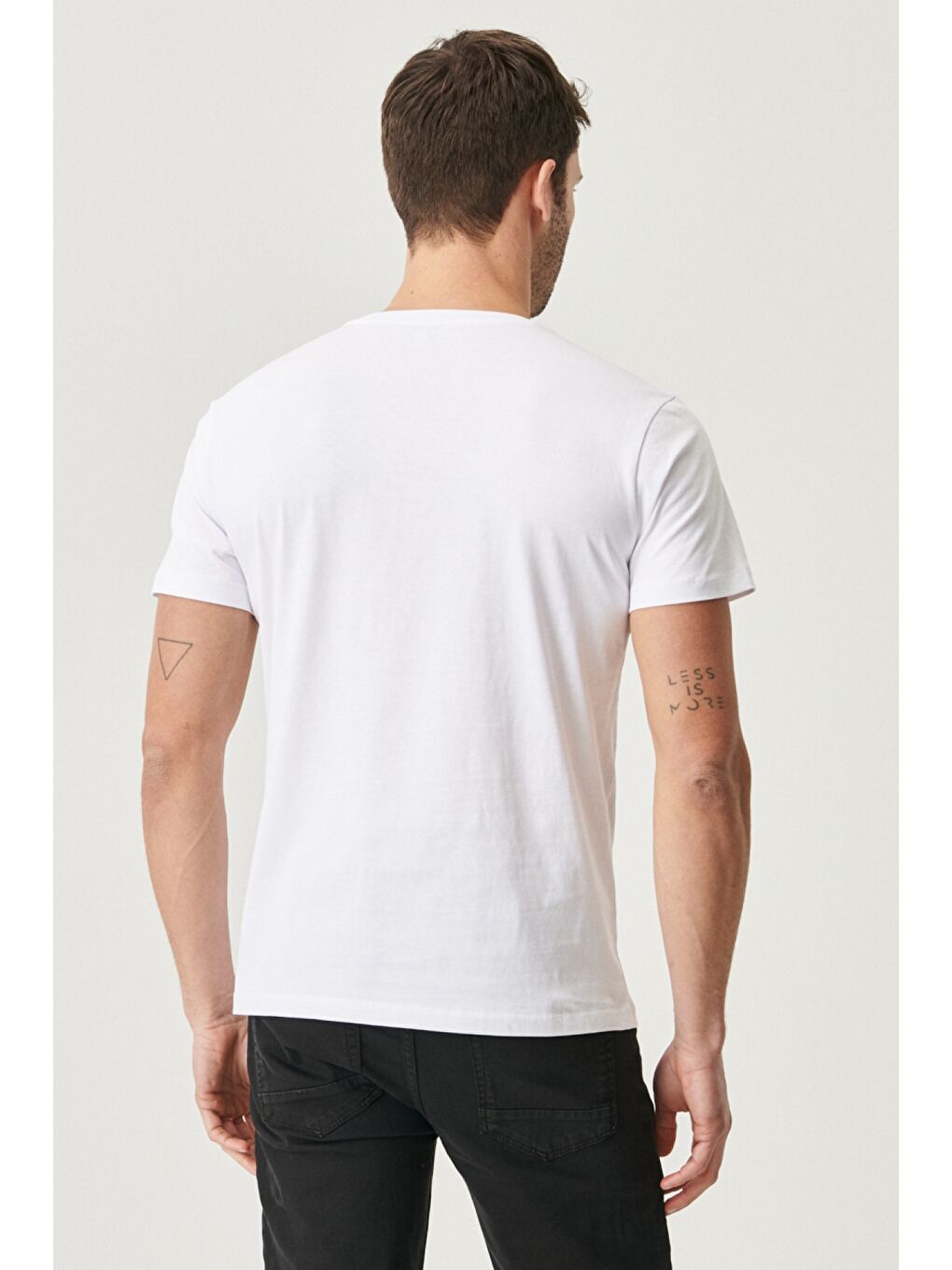 Gri Erkek K.GRI-SIYAH-BEYAZ Slim Fit Bisiklet Yaka 3'lü %100 Pamuk Tişört Paketi-7