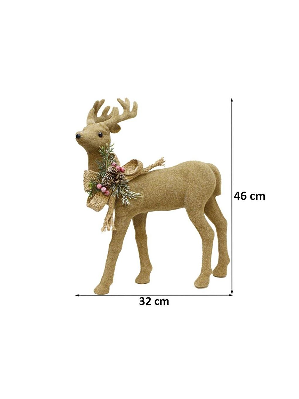 Kahverengi Yılbaşı Dekor Süsü Dekoratif Kurdeleli Flok Kaplama Geyik 32x46 cm-1