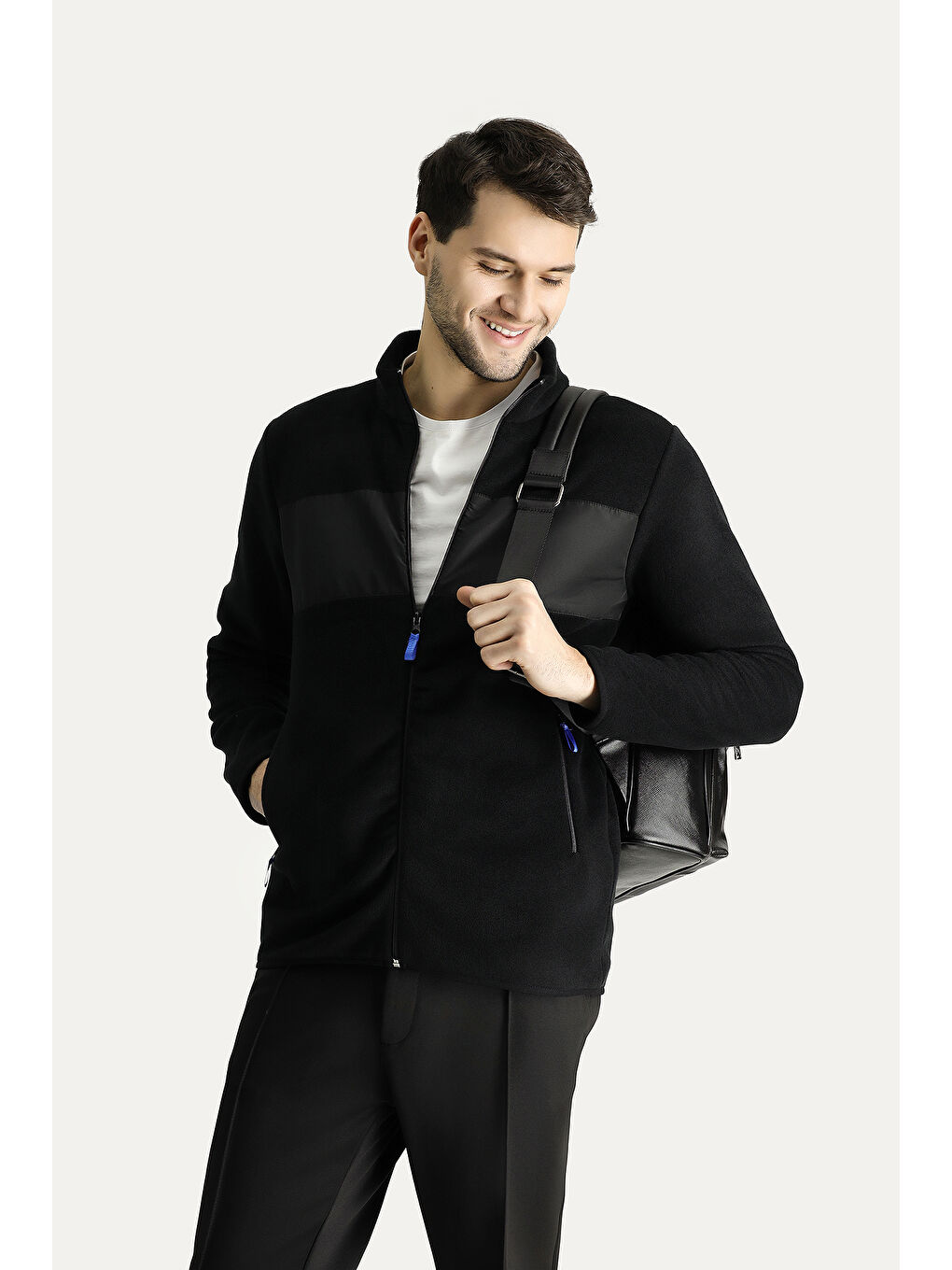 Siyah Fermuarlı Polar Sweatshirt