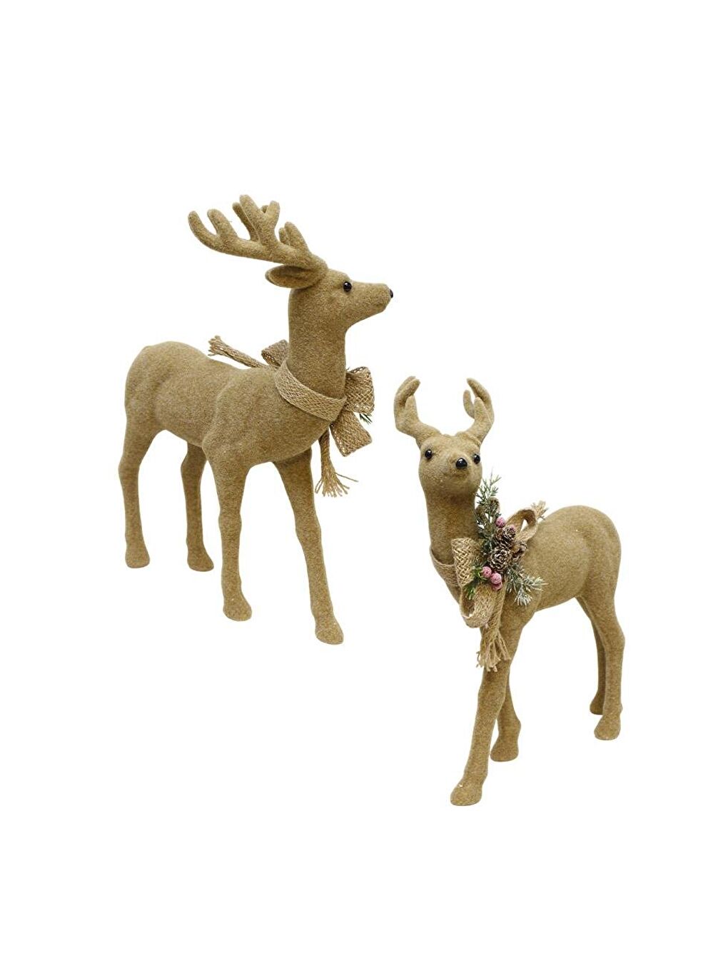 Kahverengi Yılbaşı Dekor Süsü Dekoratif Kurdeleli Flok Kaplama Geyik 32x46 cm-2