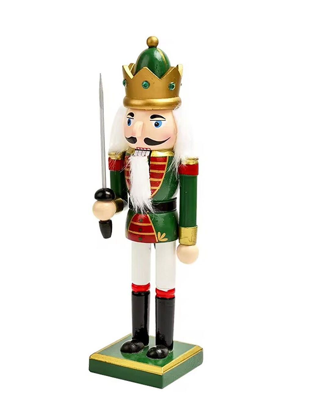 Yılbaşı Dekor Süsü Fındıkkıran Kurşun Asker Kılıçlı Yeşil Beyaz 25 cm-1