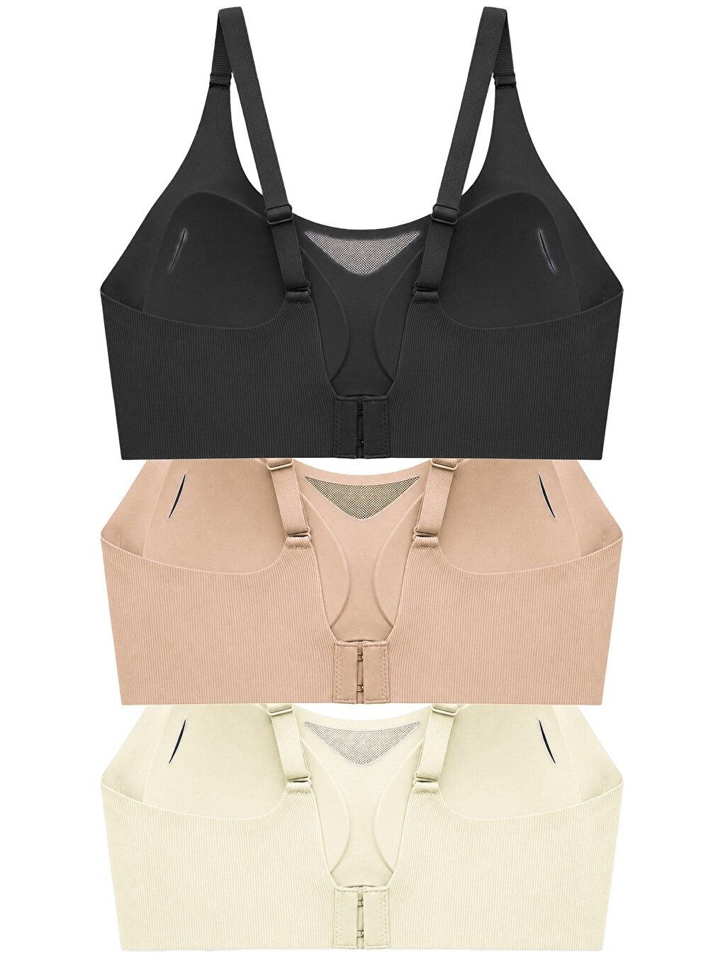 Siyah Seamless Bra - Avena | Lazer Kesim Balensiz Çizgi Dokulu Tül Detaylı Kadın Sütyen 3'Lü Paket-2-1