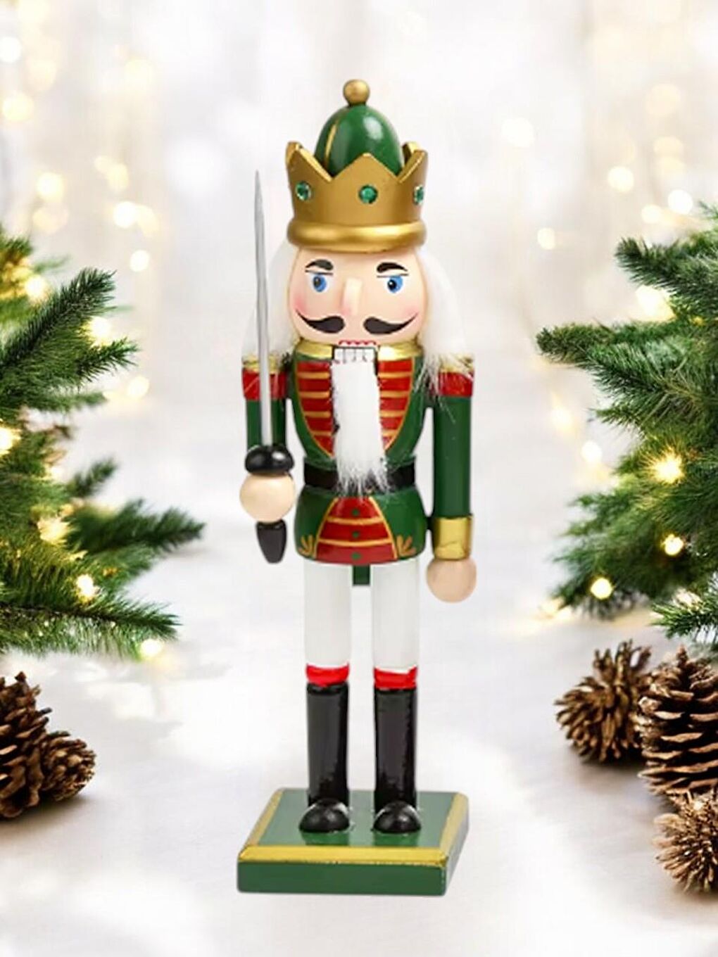 Yılbaşı Dekor Süsü Fındıkkıran Kurşun Asker Kılıçlı Yeşil Beyaz 25 cm-3