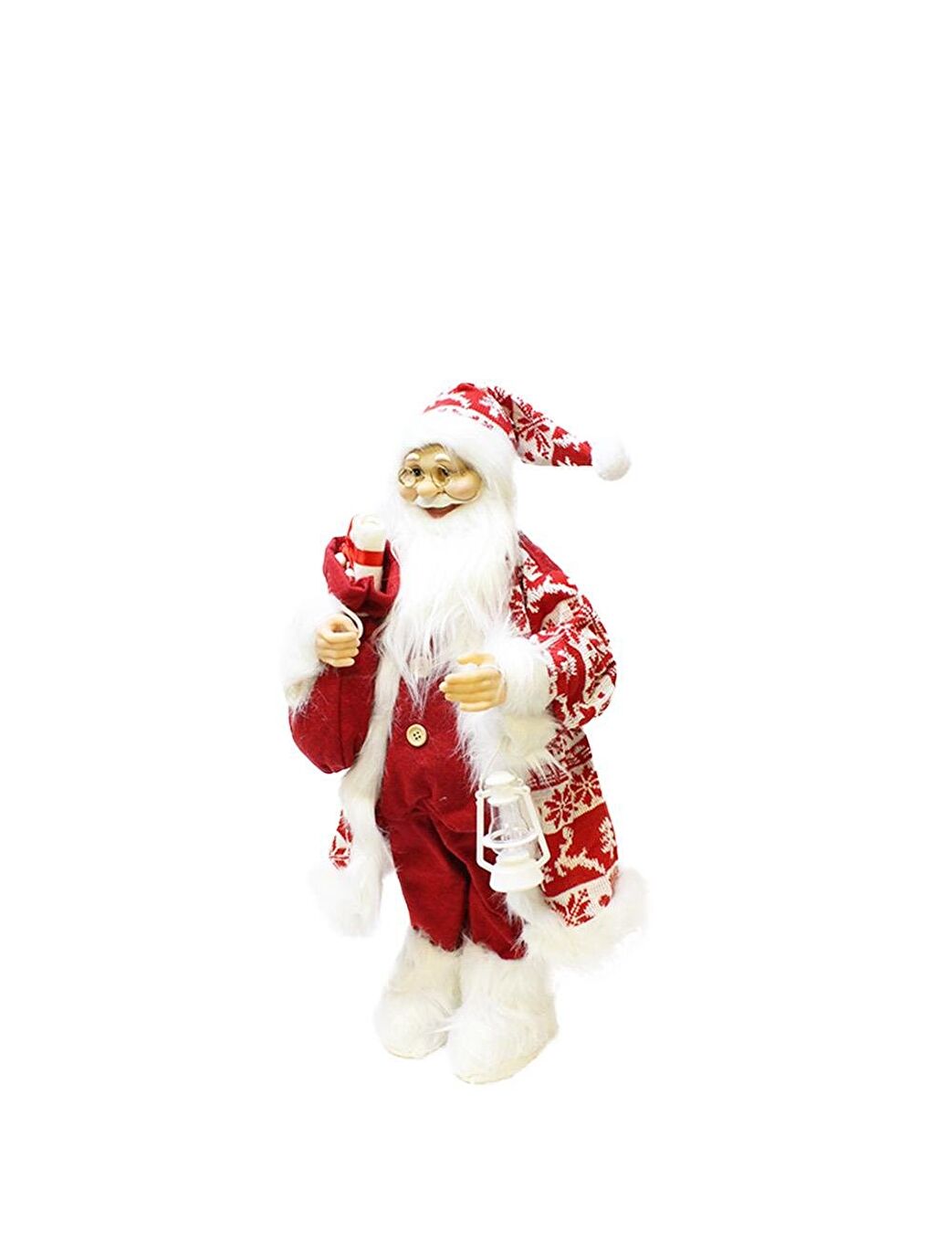 Yılbaşı Dekoru Desenli Kürklü Noel Baba Figürlü Süsleme Aksesuarı Kırmızı Beyaz 65 cm-2