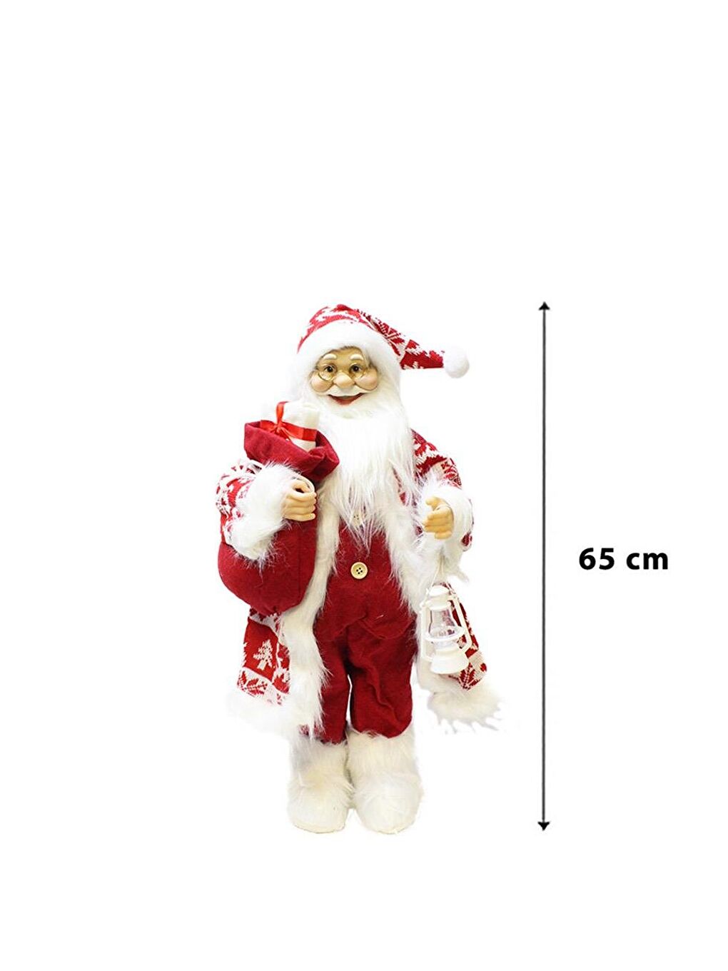 Yılbaşı Dekoru Desenli Kürklü Noel Baba Figürlü Süsleme Aksesuarı Kırmızı Beyaz 65 cm-3
