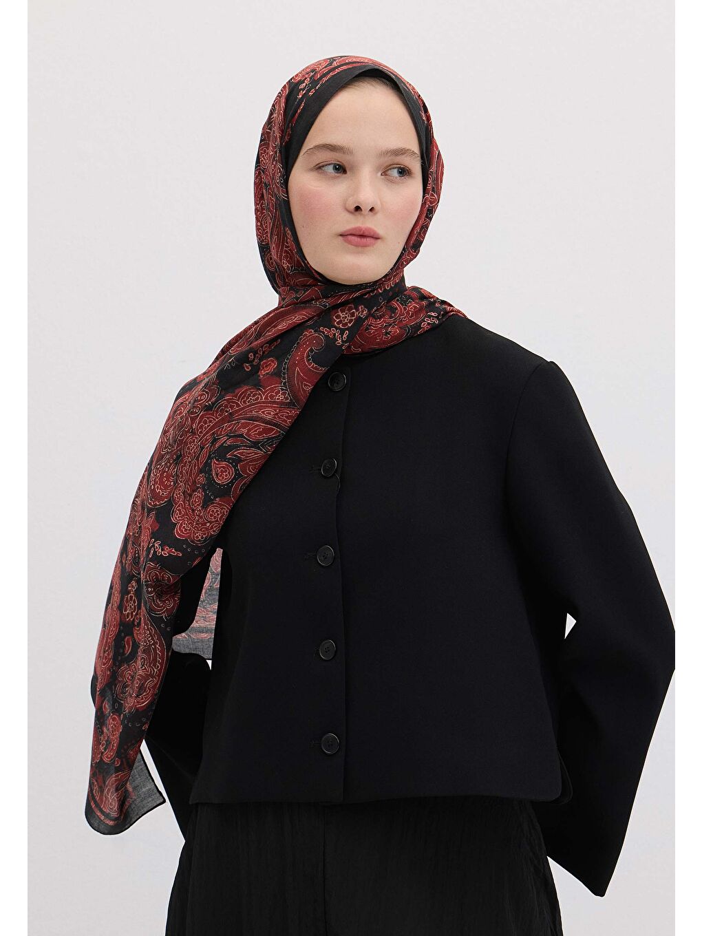 Bordo Freda Desen Şal Kızıl