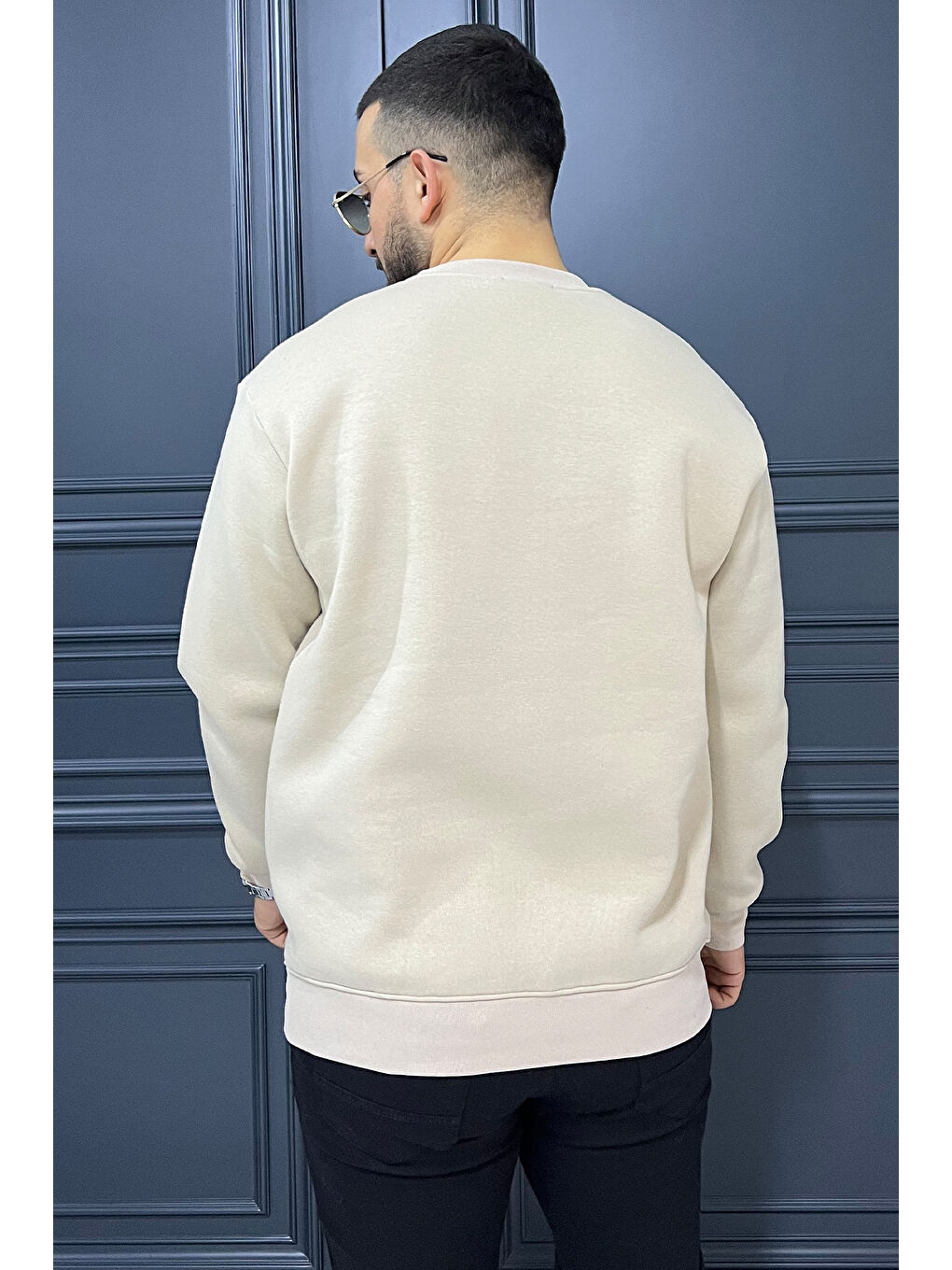 Mishar İtalia Bej Kabartma Yazılı Bisiklet Yaka Erkek Sweatshirt - 2