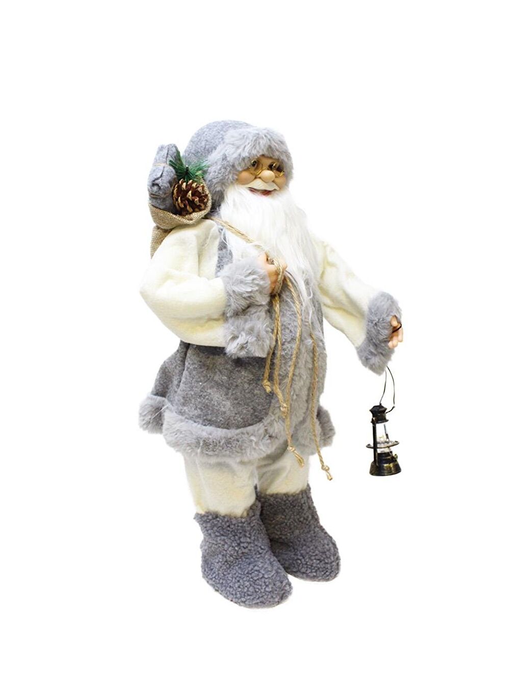 Yılbaşı Dekoru Gri Kürklü Noel Baba Figürlü Süsleme Aksesuarı 60 Cm-2