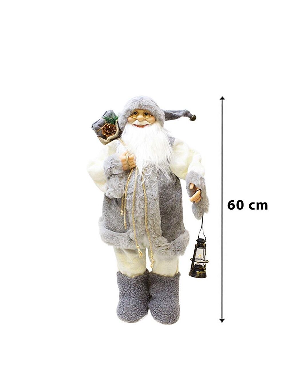 Yılbaşı Dekoru Gri Kürklü Noel Baba Figürlü Süsleme Aksesuarı 60 Cm-3