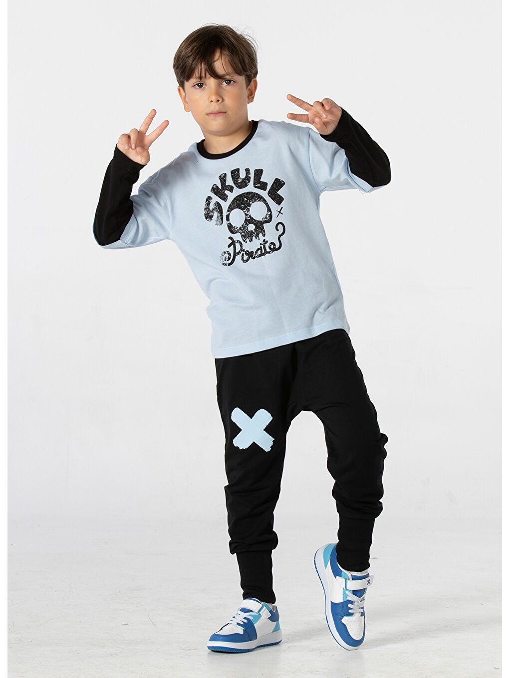 Siyah Skull Pirate Oversize Tişört + Baggy Pantolon Takım-2