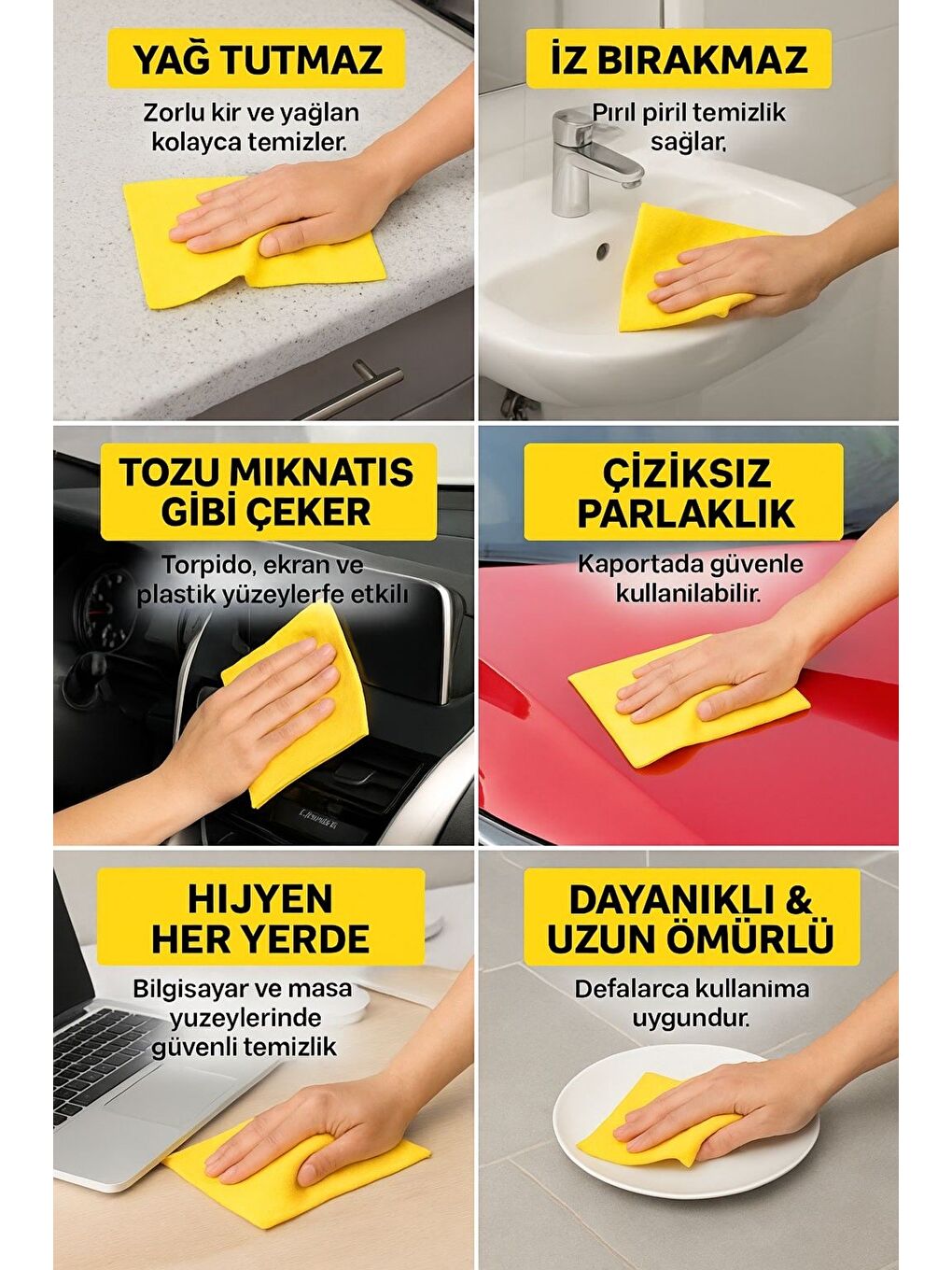 Sarı 12’li Çok Amaçlı Temizlik Banyo Dayanıklı Uzun Ömürlü Mutfak Bezi-1
