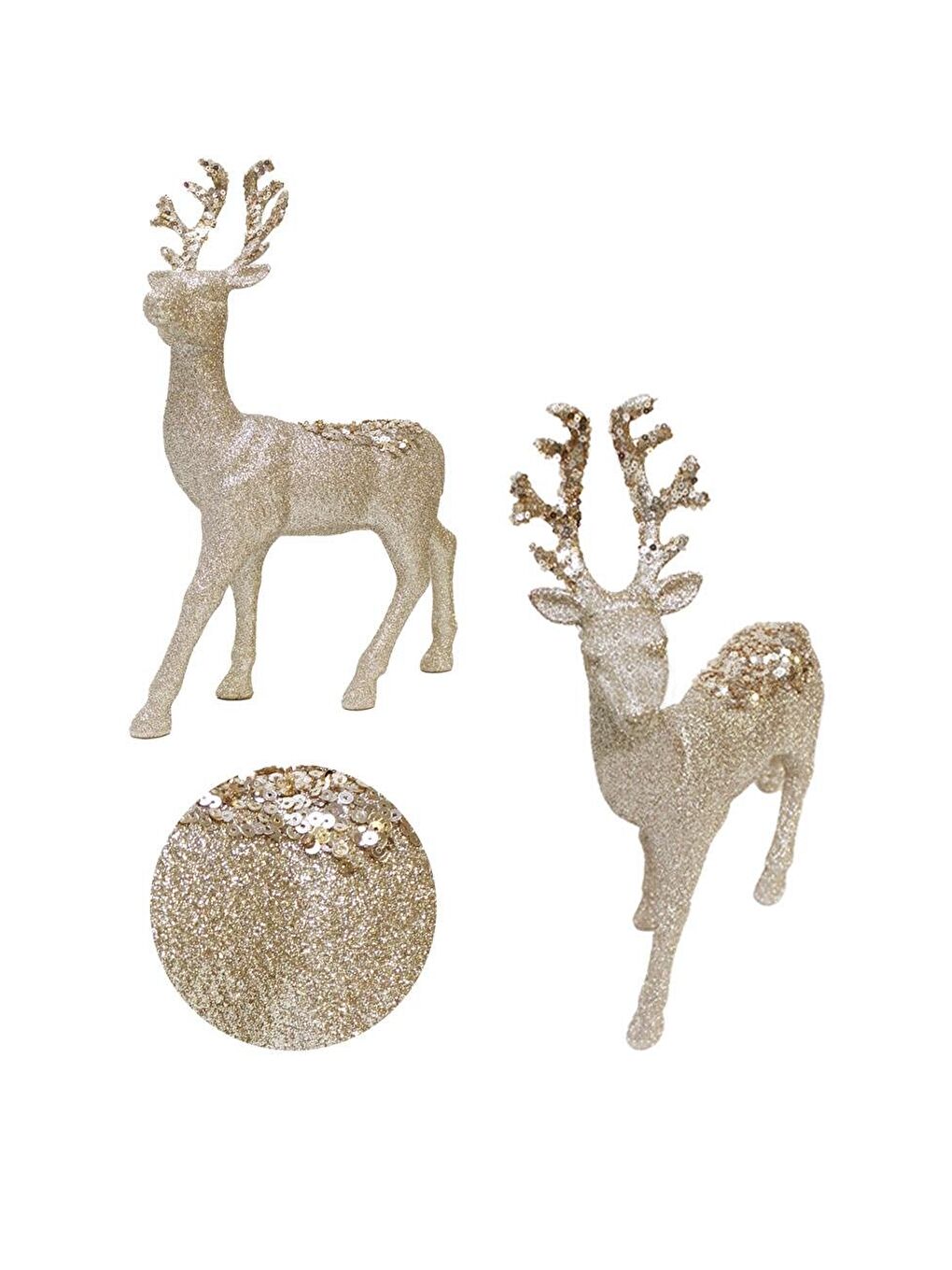 Sarı Yılbaşı Dekor Süsü Simli Payet Detaylı Dekoratif Geyik Şampanya 23x32 cm-3