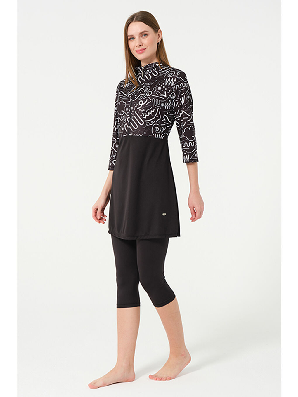 Kısa Kollu Taytlı Elastanlı Truvakar Kol Yarı Kapalı Mayo 2311 Siyah-1