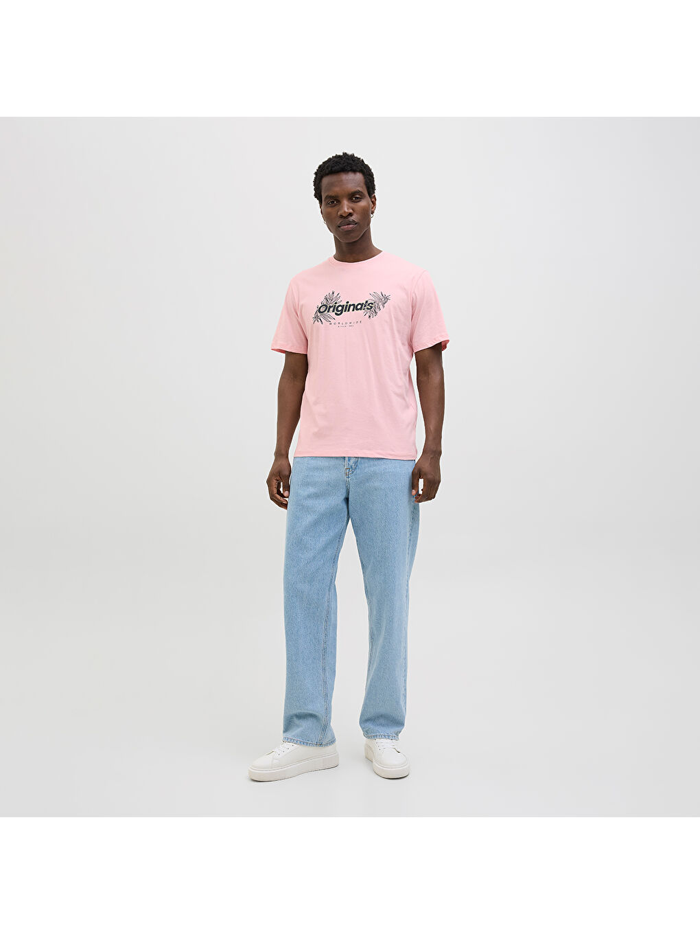 Star Erkek Pembe Yuvarlak Yaka Tişört-1