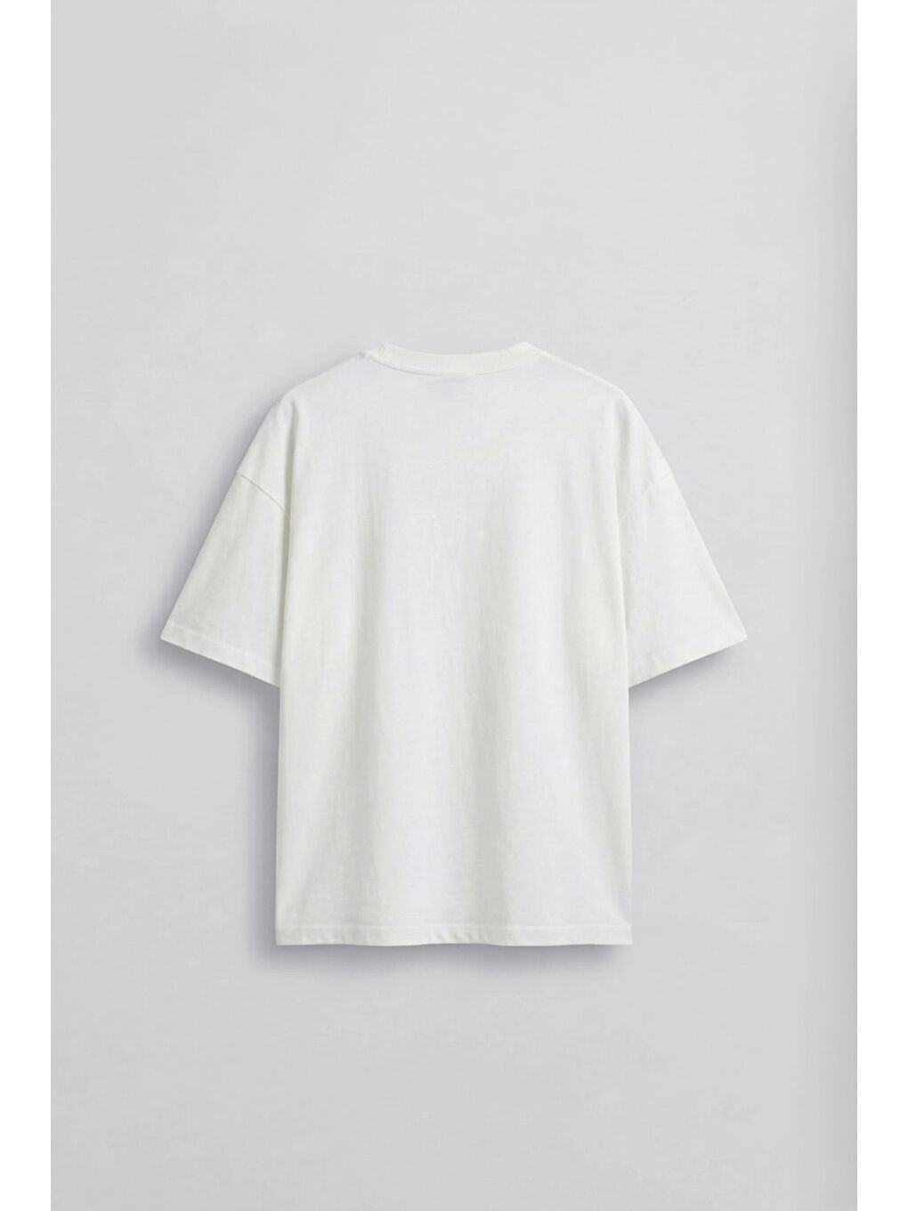 Erkek Oversize Basic %100 Pamuklu T-Shirt Ekru-1