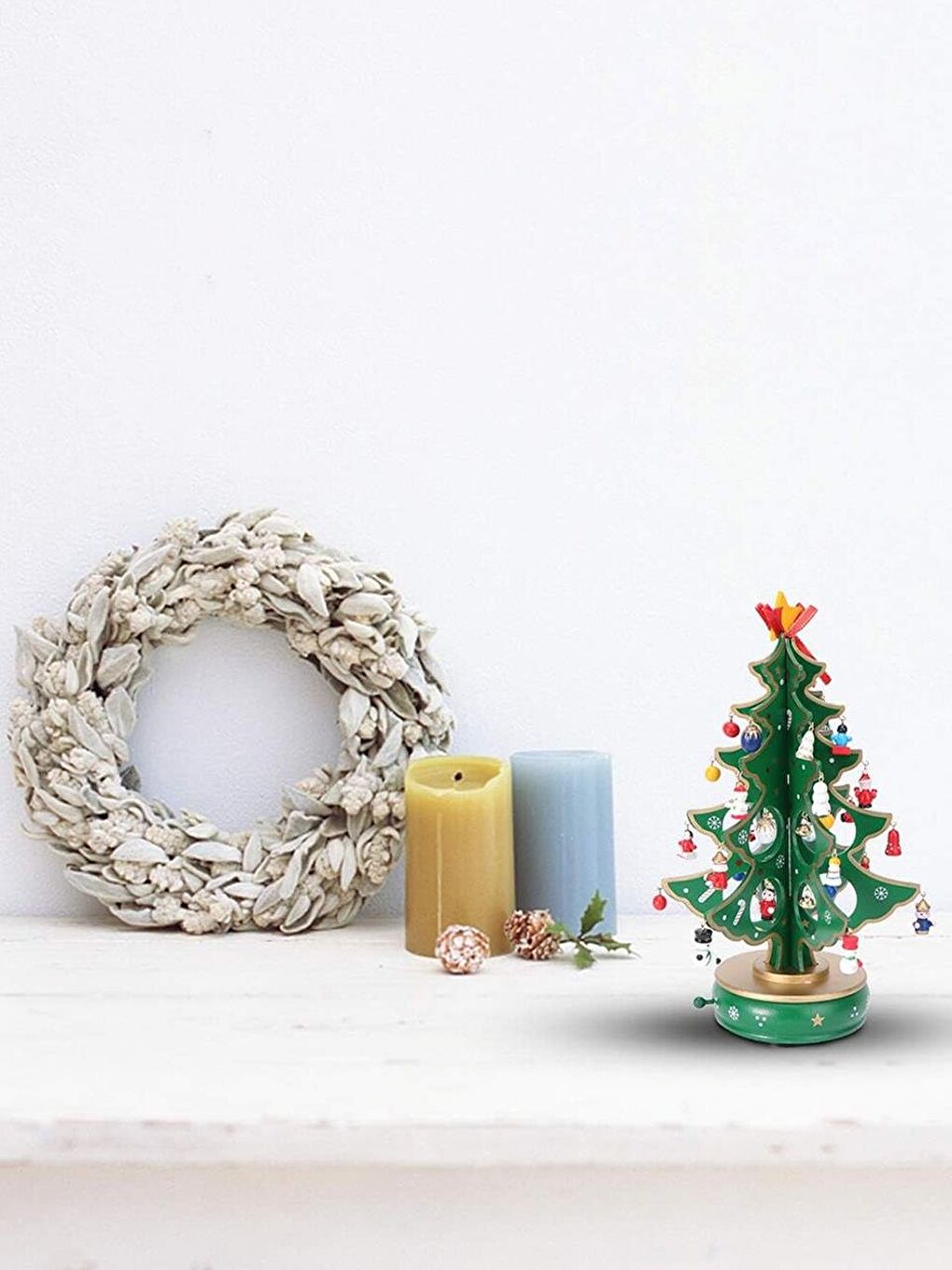 Yeşil Yılbaşı Hediyelik Dekor Süsü Dekoratif Hareketli Ağaç Müzik Kutusu 25 cm-3