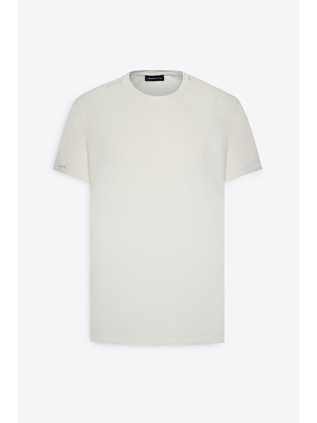 Erkek Ekru Dar Kesim Pamuklu Bisiklet Yaka Tişört-5