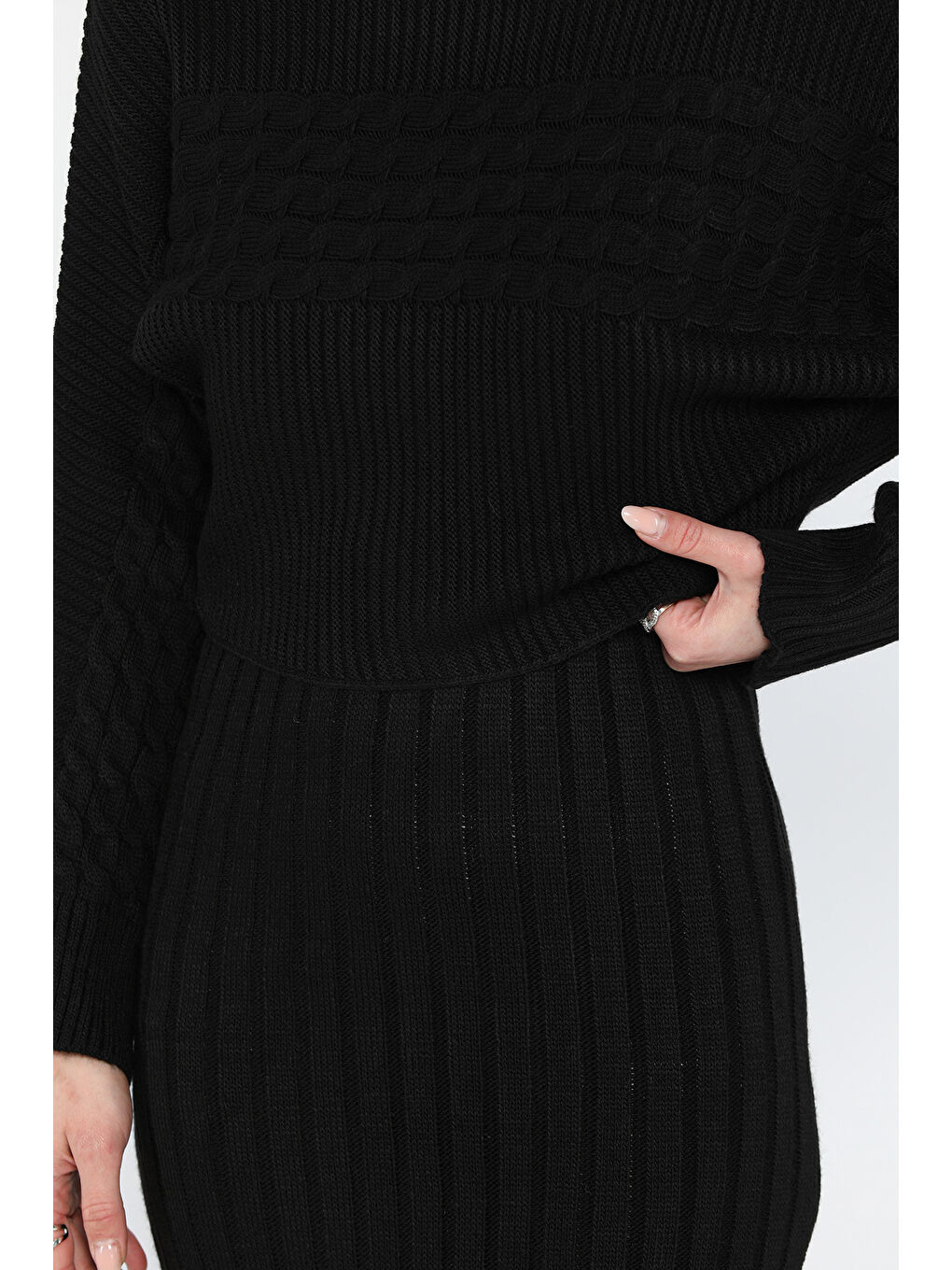 Siyah Kadın Bluz Elbise Kombinli İkili Triko Takım-3