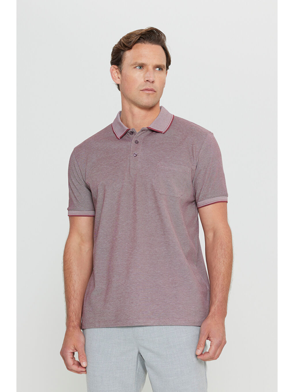 Erkek Bordo Pamuklu Comfort Fit Rahat Kesim Polo Yaka Cepli Tişört