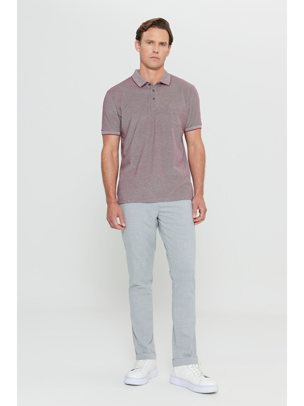 Erkek Bordo Pamuklu Comfort Fit Rahat Kesim Polo Yaka Cepli Tişört-1
