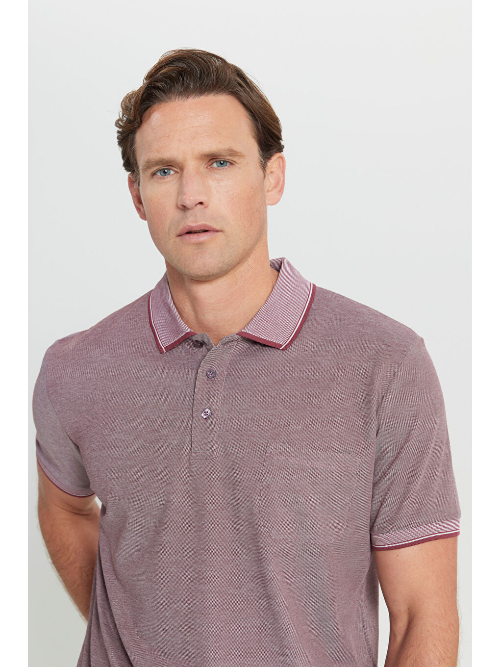 Erkek Bordo Pamuklu Comfort Fit Rahat Kesim Polo Yaka Cepli Tişört-3