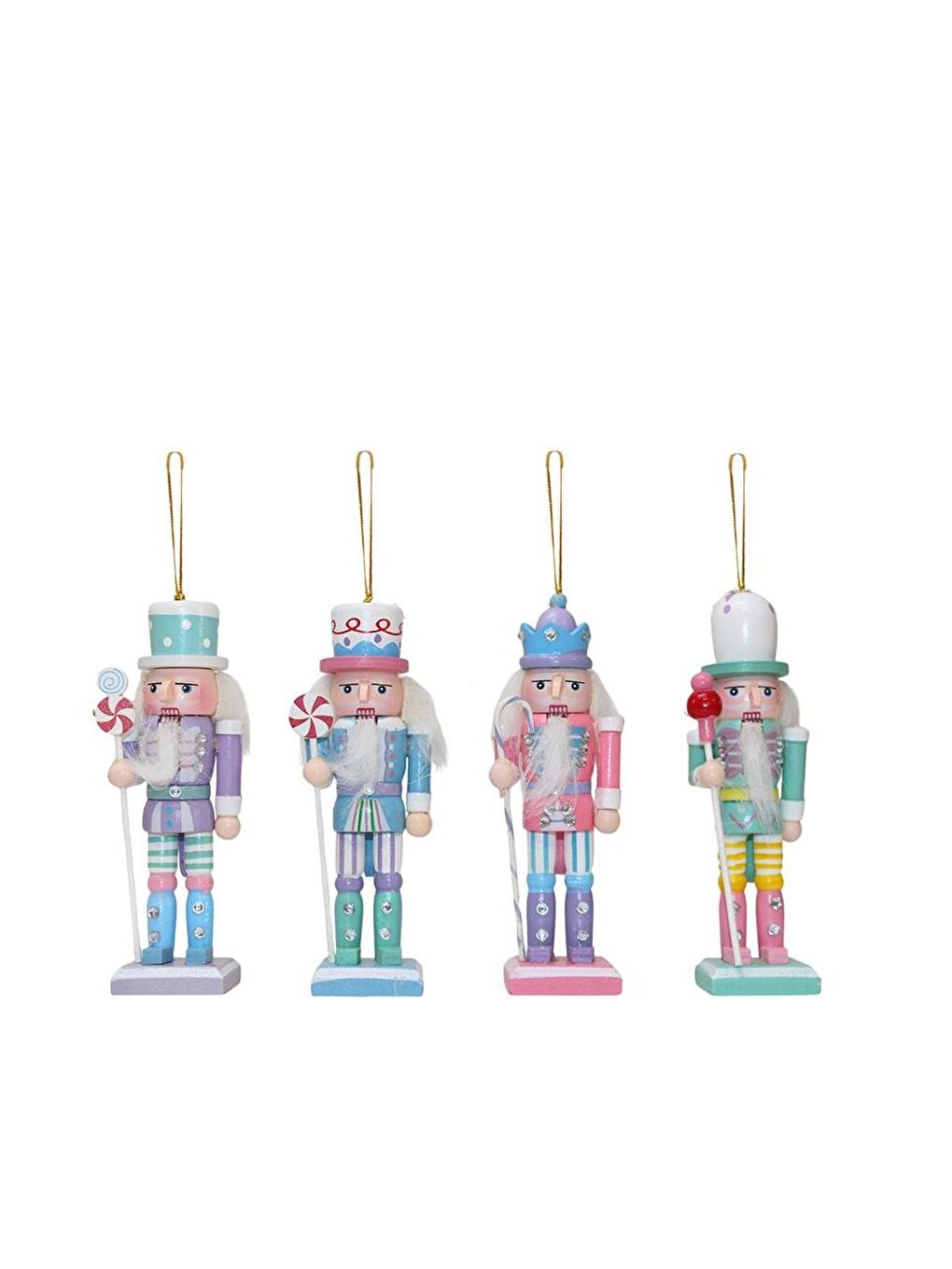 Pembe Yılbaşı Ağacı Süsleri Fındıkkıran Kurşun Asker Ağaç Süs Seti Makaron Renkli 4'lü 13 cm-2