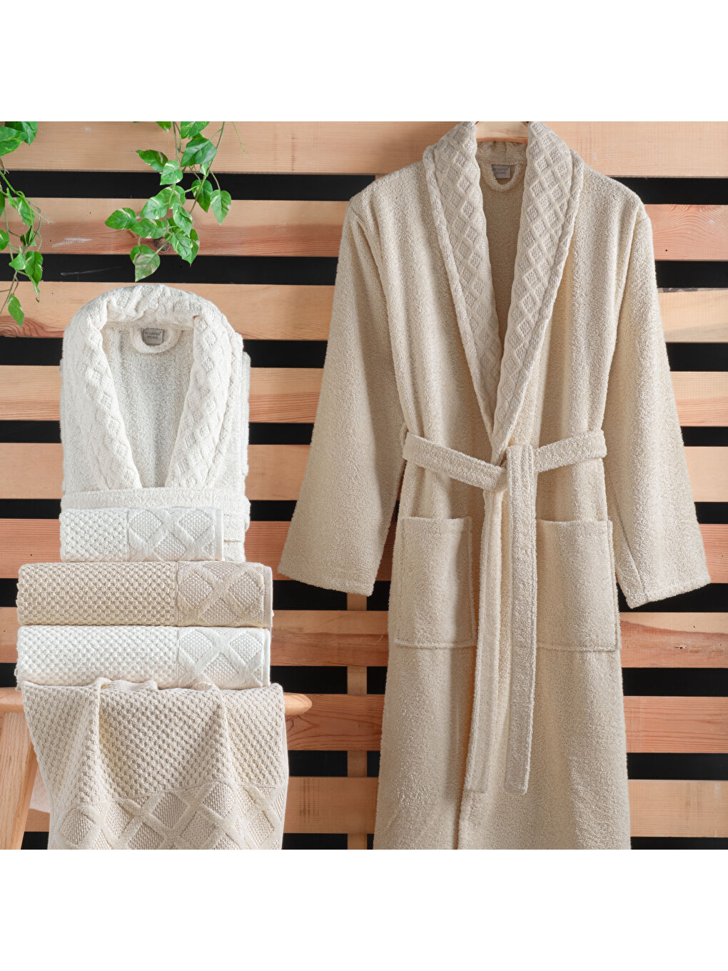 Home Luvia Banyo Seti 6 Parça-Açık Bej/Ekru