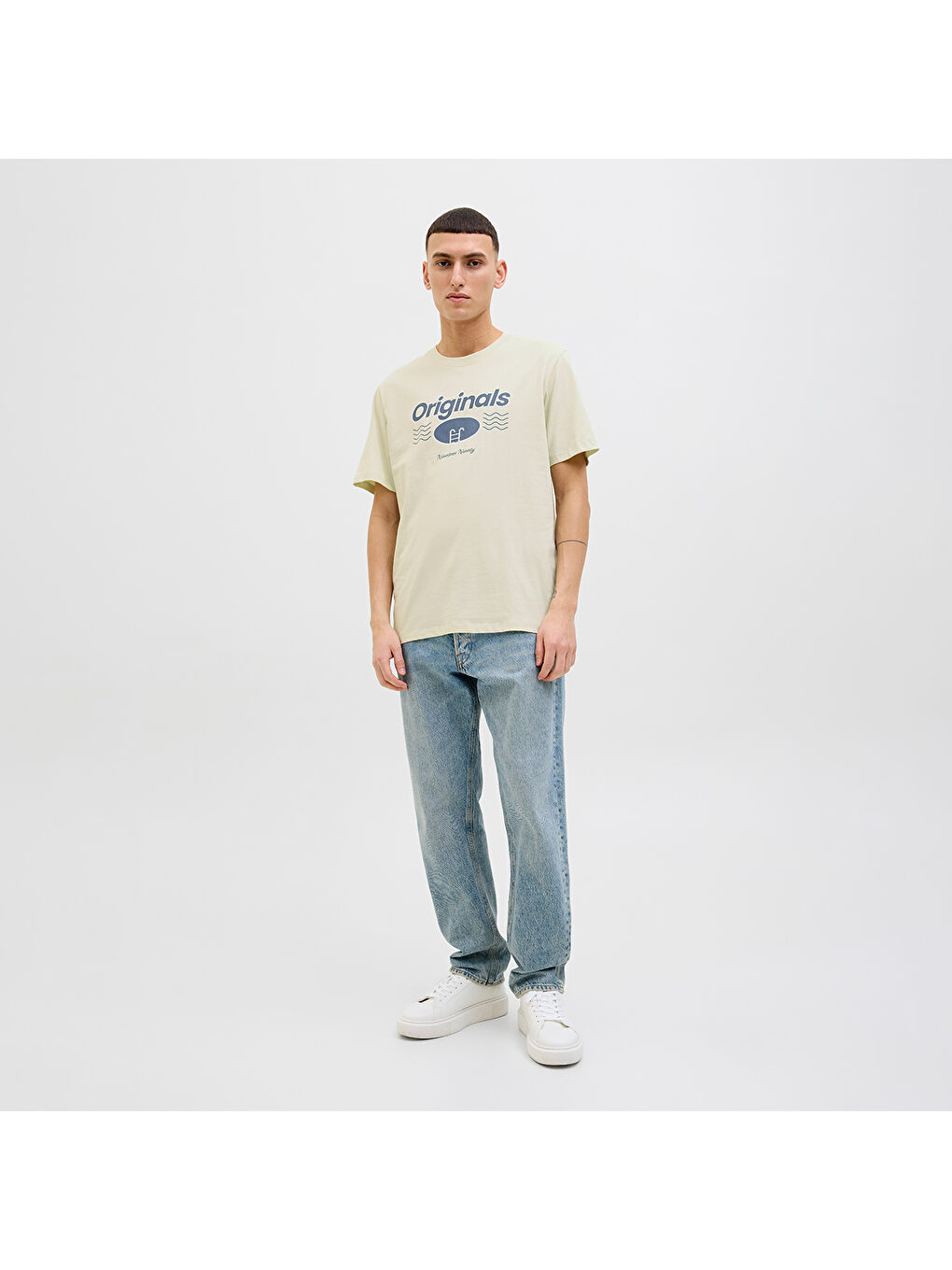 Star Erkek Ekru Yuvarlak Yaka Tişört-1