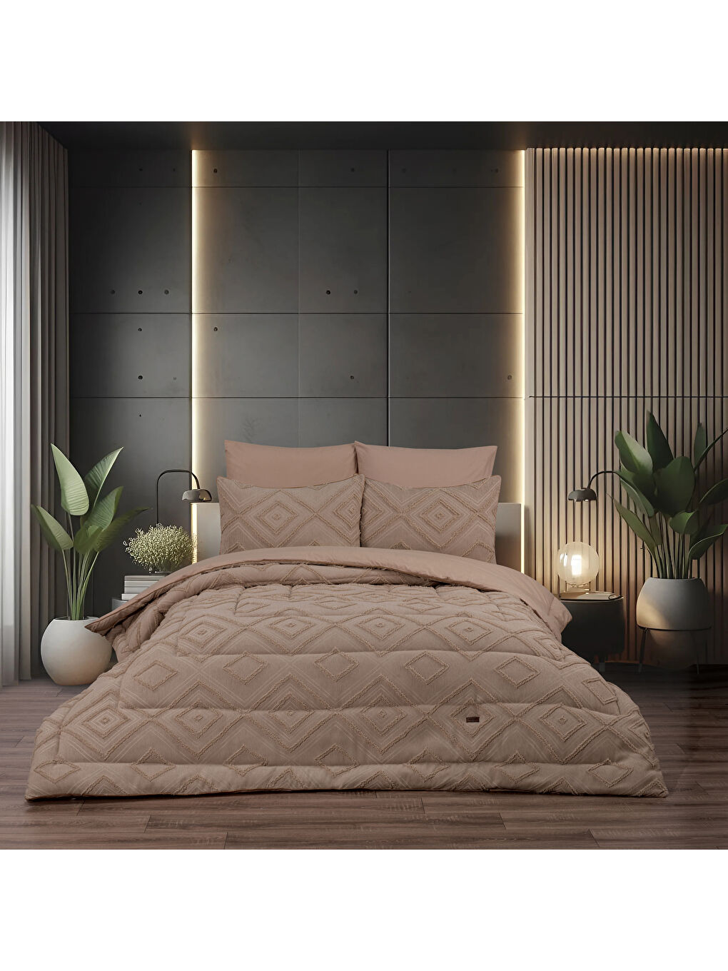 Home Mona Çift Kişilik Şönil Yorgan Seti 6 Parça-Bej