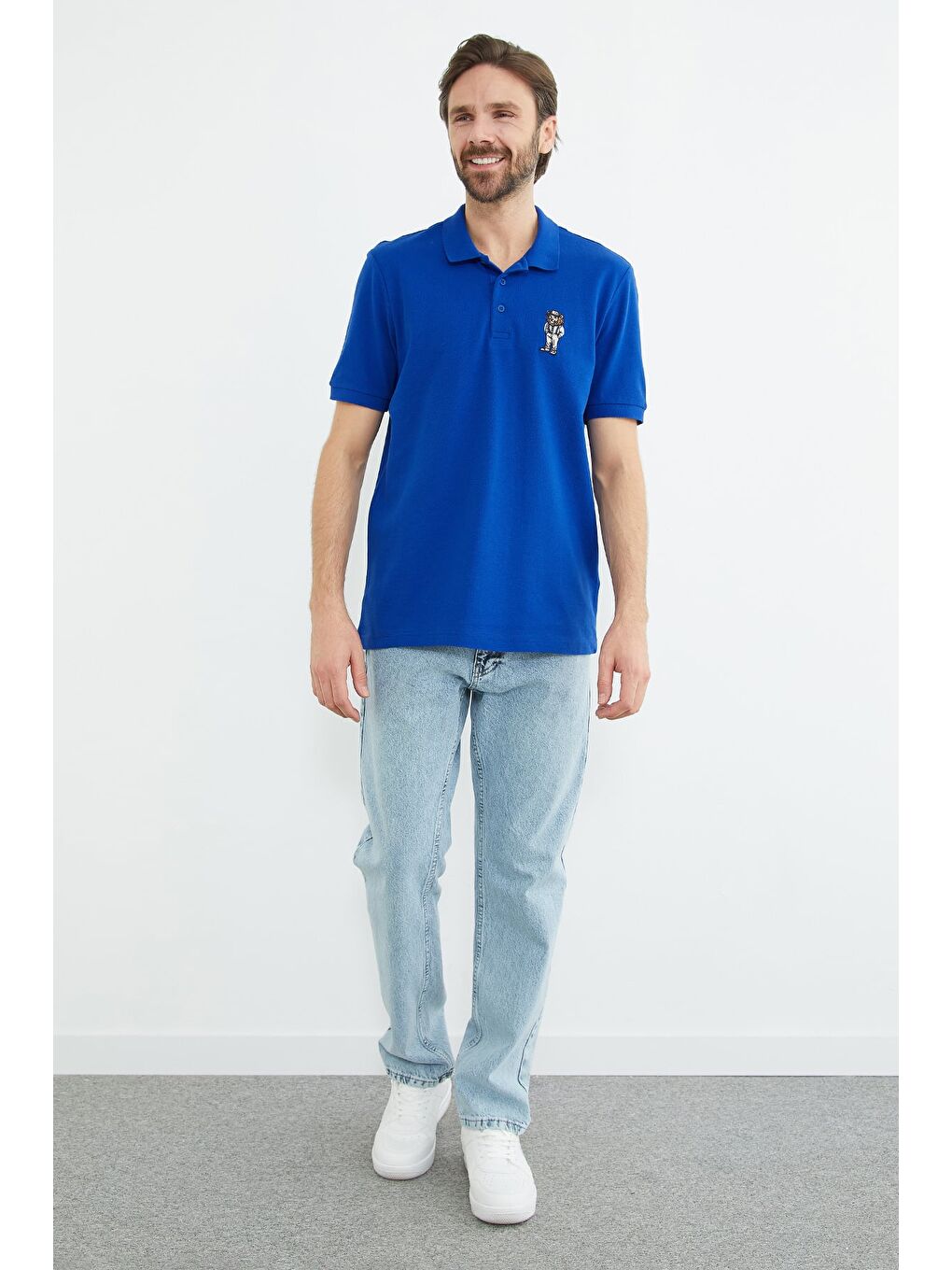 Mavi Aslan Nakışlı Polo Yaka Tişört-1