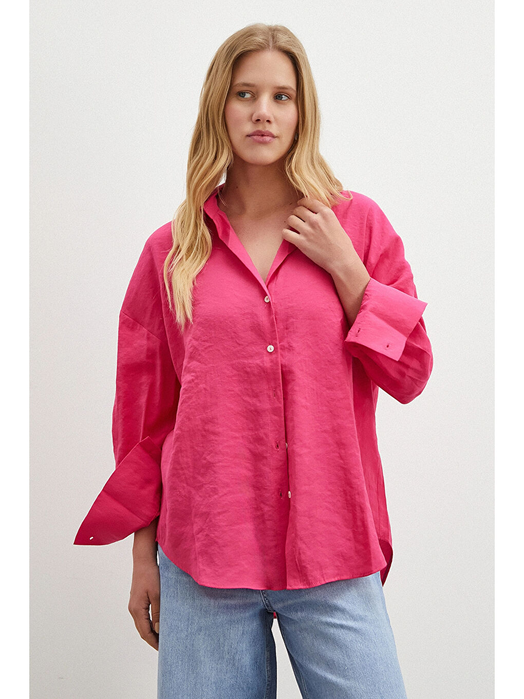 Basic Modal Gömlek Fuşya-2