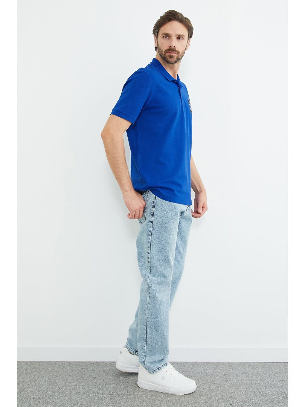 Mavi Aslan Nakışlı Polo Yaka Tişört-3