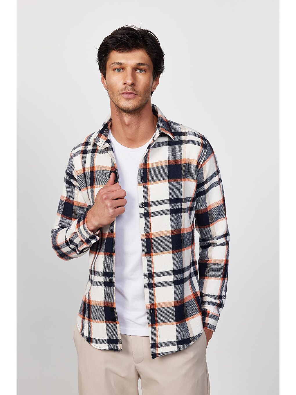 Karışık Slim Fit Uzun Kollu Dar Kesim Kareli Kışlık Oduncu Erkek Gömlek