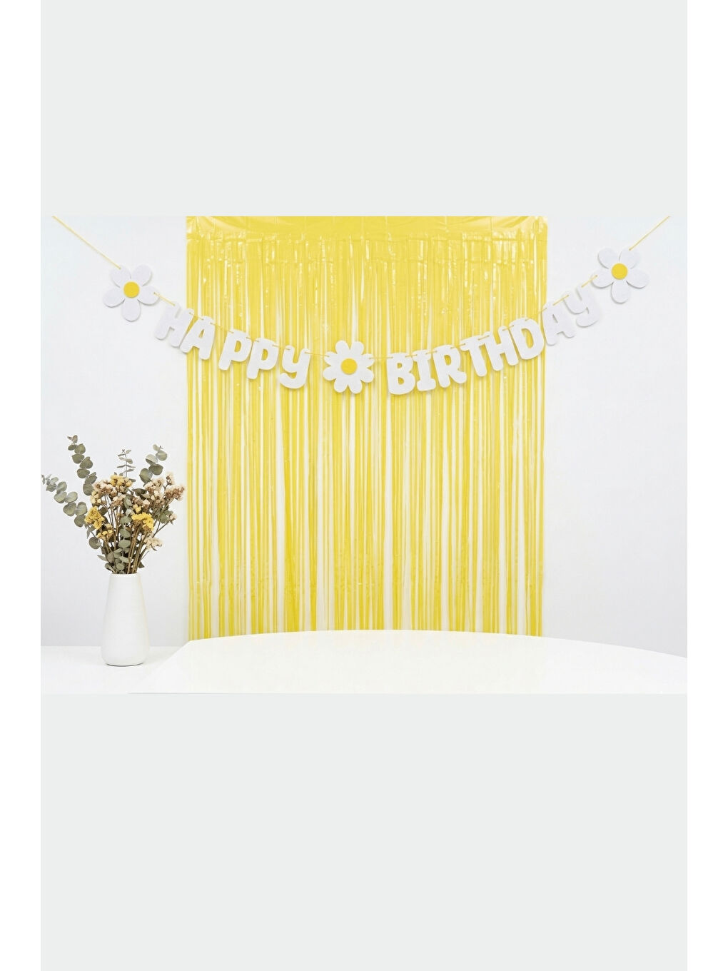Beyaz Papatya Temalı Happy Birthday Parti Banner-1