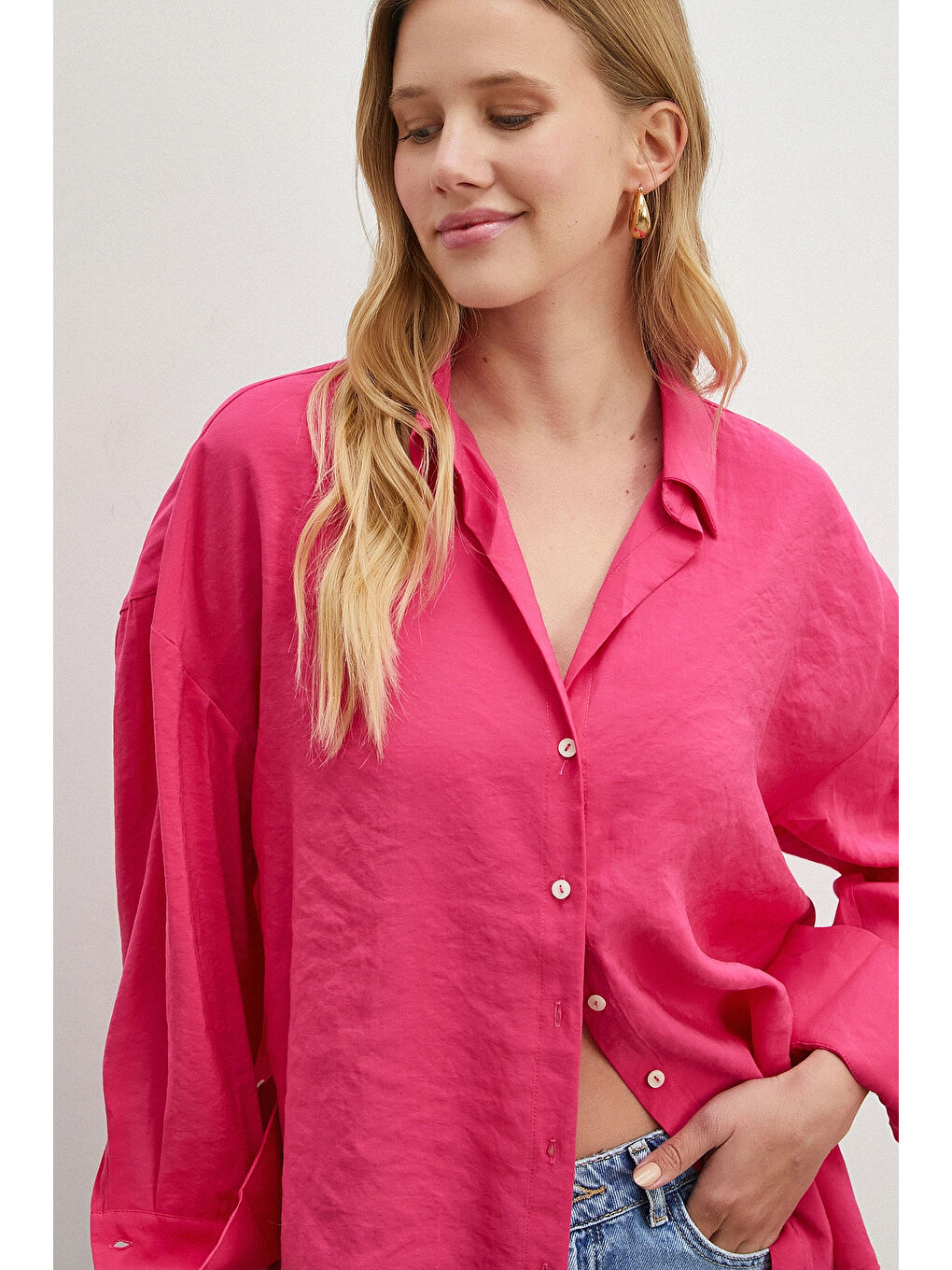 Basic Modal Gömlek Fuşya-3