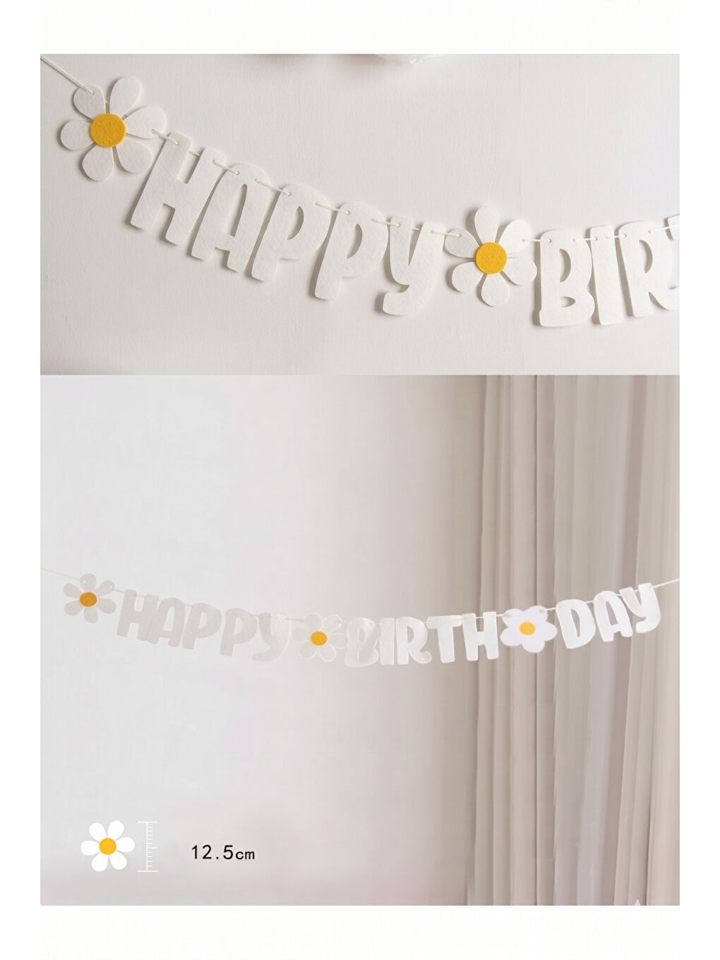 Beyaz Papatya Temalı Happy Birthday Parti Banner-2