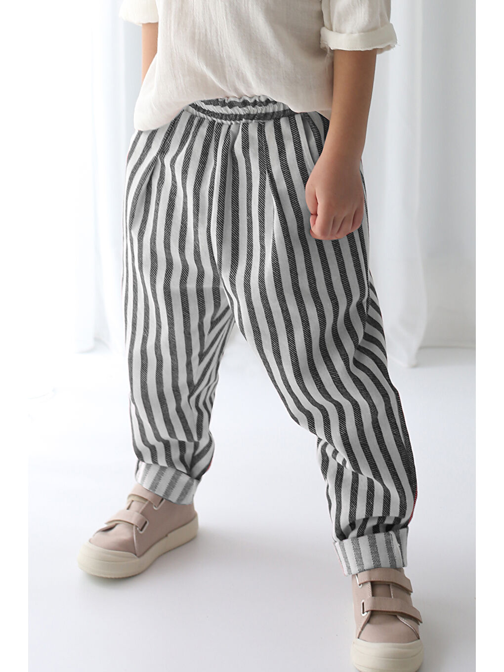 Catz Kids Lila Carrot Pantolon Siyah Çizgili Keten