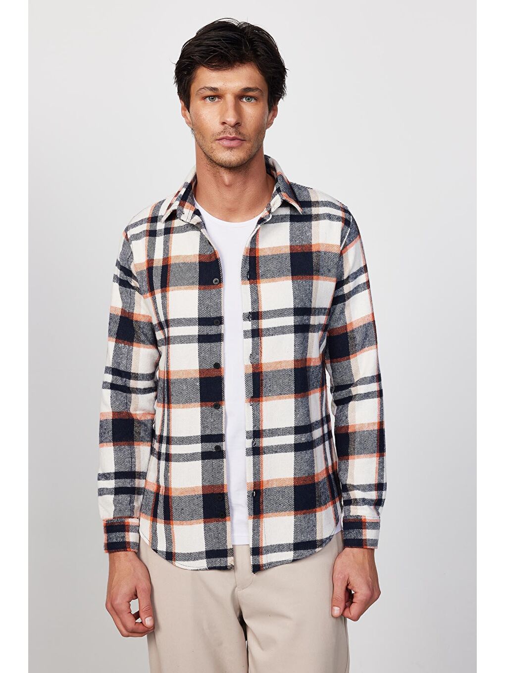 Karışık Slim Fit Uzun Kollu Dar Kesim Kareli Kışlık Oduncu Erkek Gömlek-2