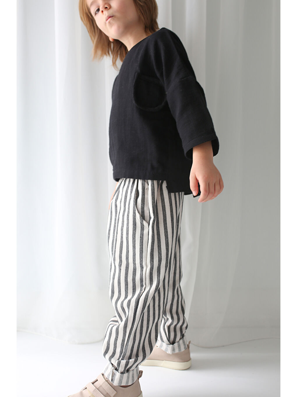 Catz Kids Lila Carrot Pantolon Siyah Çizgili Keten - 3