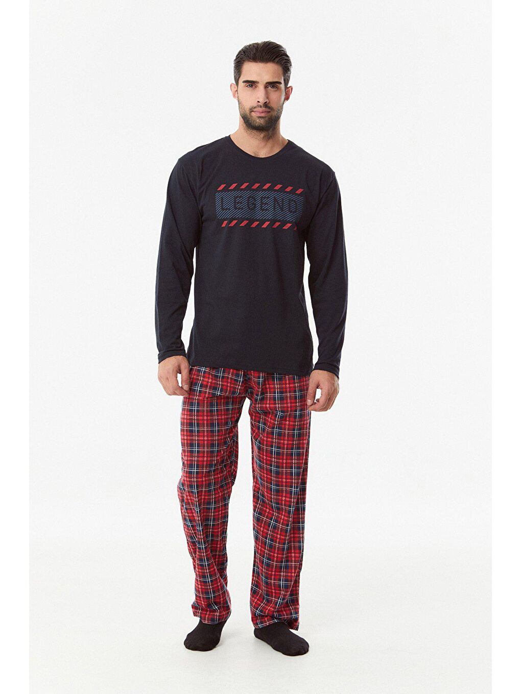 Lacivert Baskılı Bisiklet Yaka Pijama Takımı