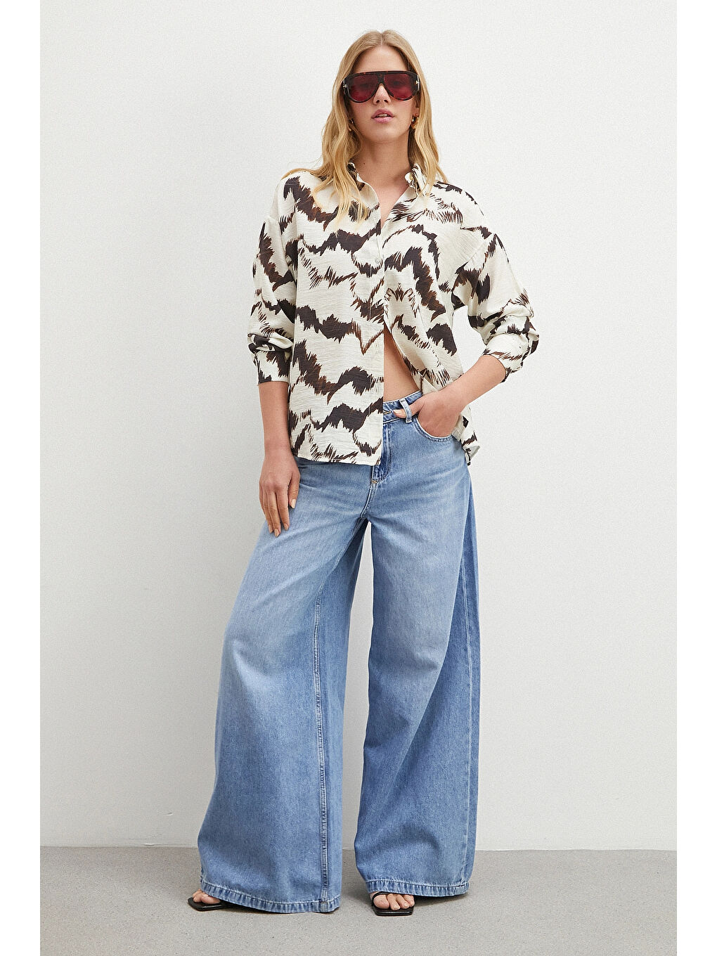 Karışık Mountain Desen Gömlek Kahve-1