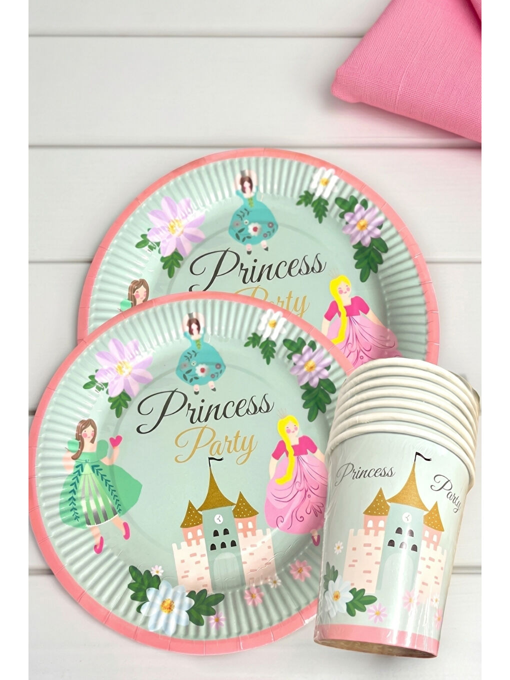 Yeşil Mint Prenses Temalı 8'li Tabak Bardak Set-1